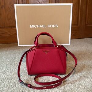 Michael Kors small Crimson Red “Cleo” satchel. New.